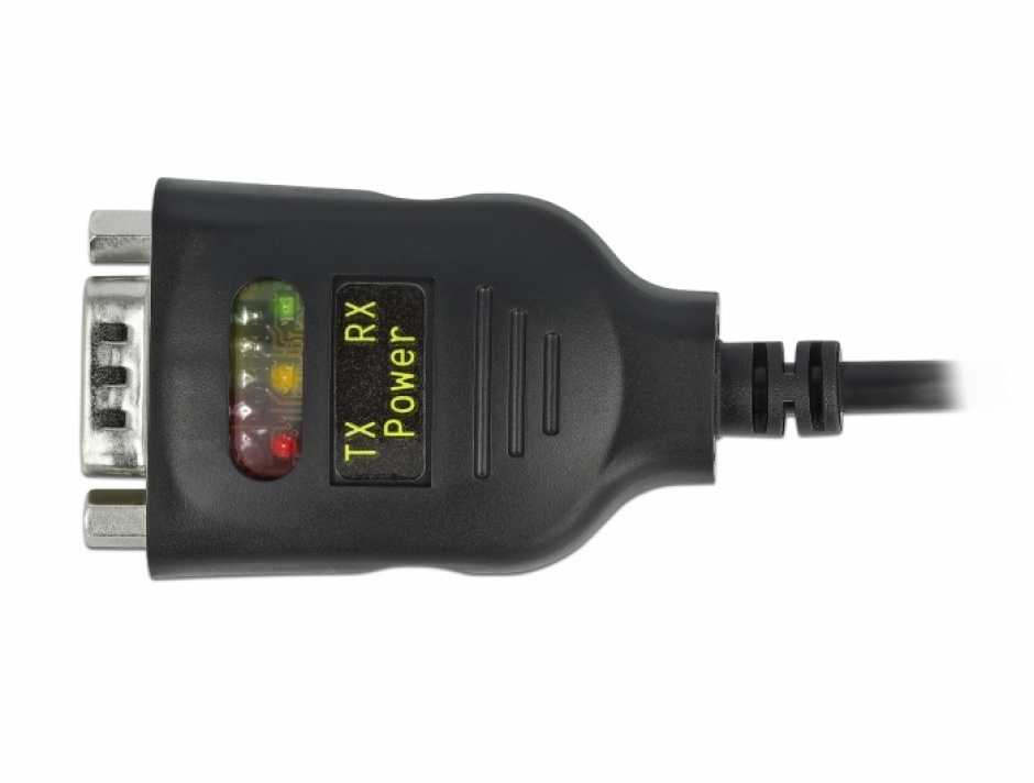 Cablu USB type C la Serial RS-232 DB9 FTDI LED cu protectie 15 kV ESD 0.6m, Delock 64038 conectica.ro