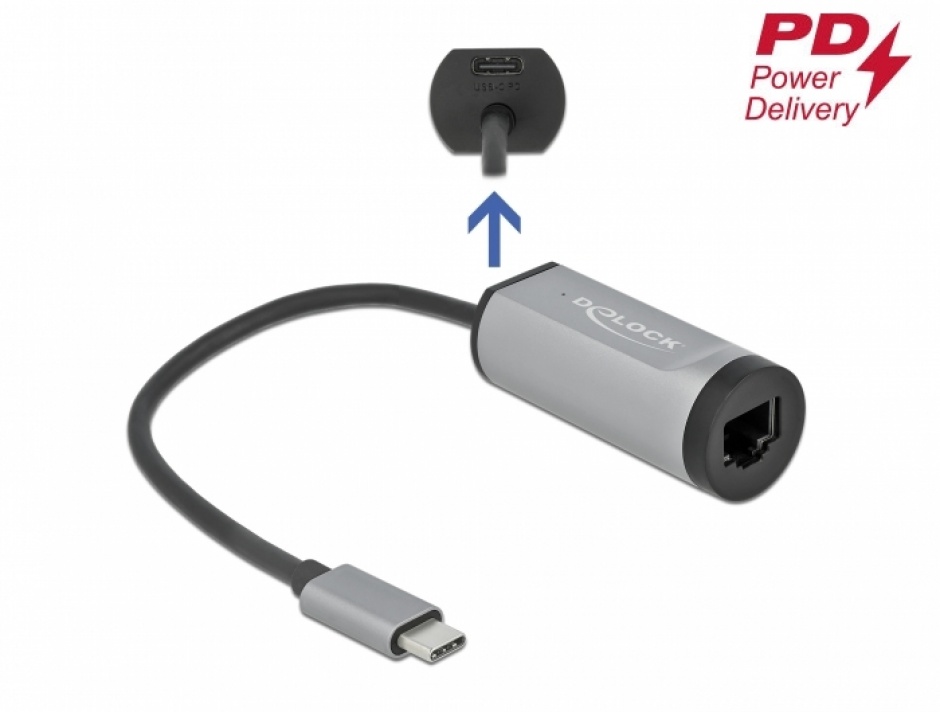 Adaptor USB-C 3.2 Gen 1 la Gigabit + USB-C PD, Delock 64116 conectica.ro imagine noua 2022