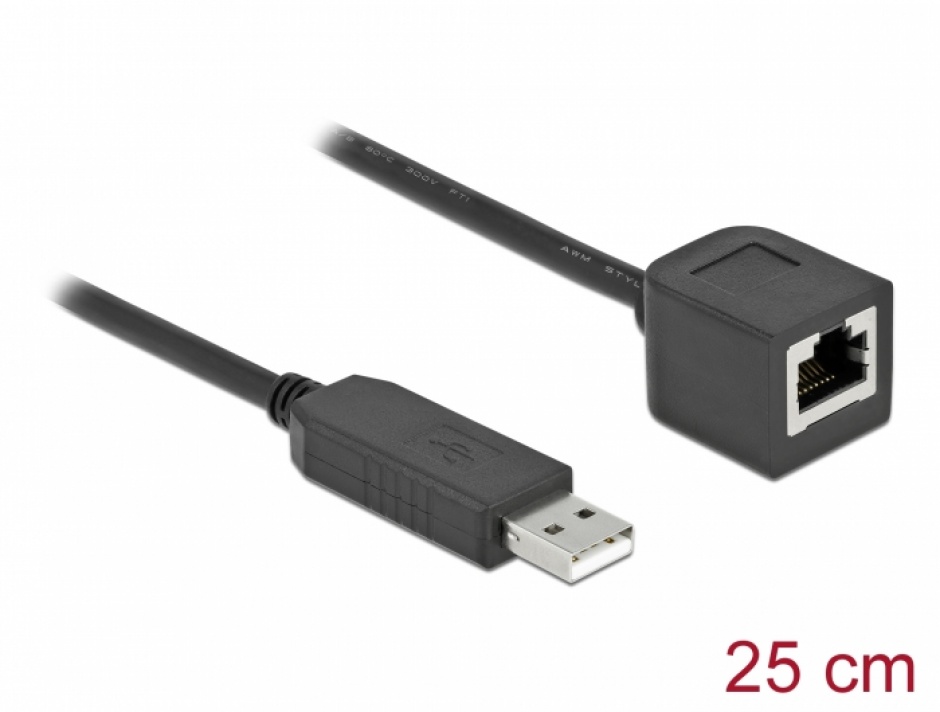 Cablu USB la serial RS-232 RJ45 (pentru router Cisco) T-M 0.25m, Delock 64162 conectica.ro