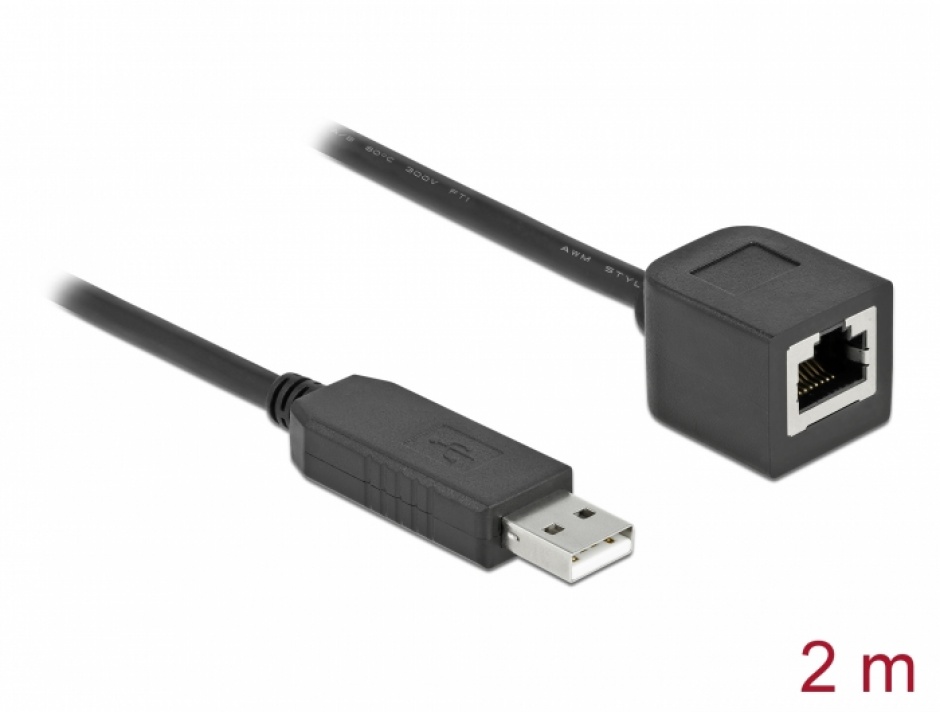 Cablu USB la serial RS-232 RJ45 (pentru router Cisco) T-M 2m, Delock 64165 conectica.ro