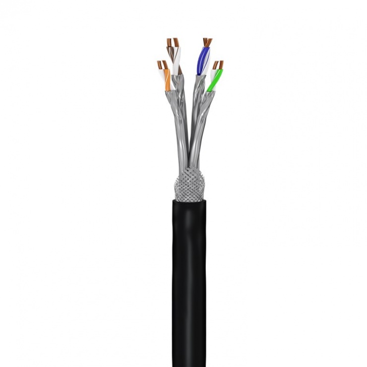 Rola cablu de retea exterior 50m S/FTP (PiMF) cat. 7 Negru, Goobay G53867 conectica.ro