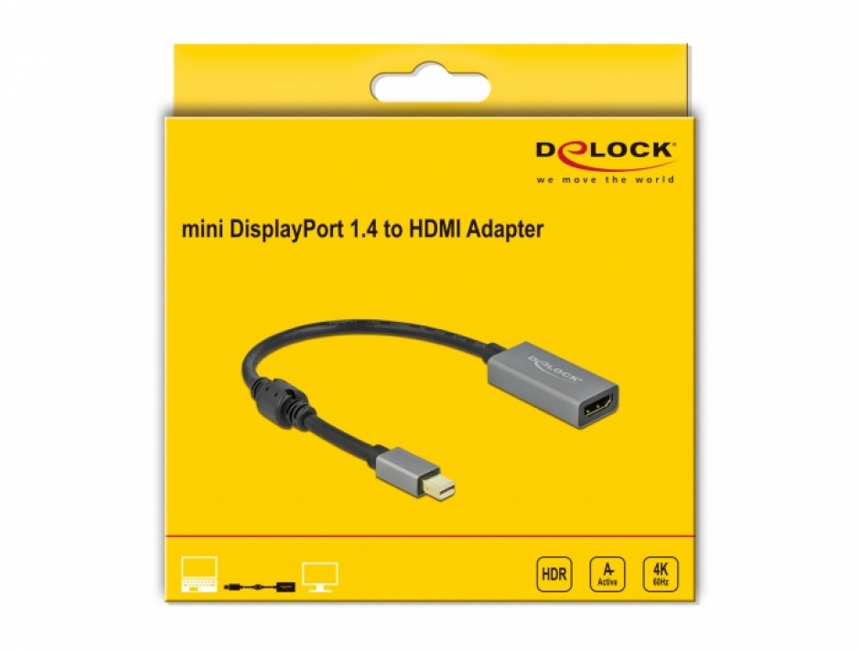 Adaptor activ mini DisplayPort 1.4 la HDMI 4K60Hz (HDR) T-M, Delock 66570 conectica.ro imagine noua tecomm.ro