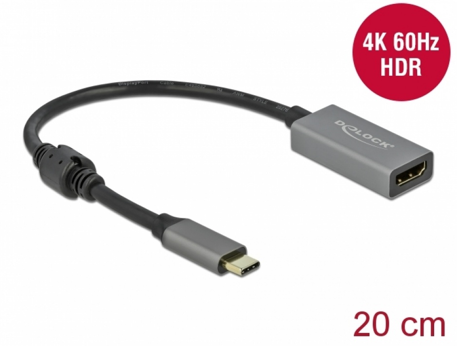 Adaptor activ USB-C la HDMI (DP Alt Mode) 4K60Hz (HDR) T-M, Delock 66571 imagine noua