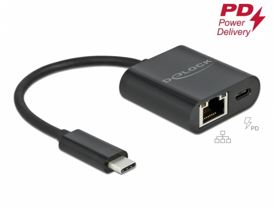 Adaptor USB 3.2 Gen 1-C la Gigabit LAN cu PD, Delock 66644 imagine noua