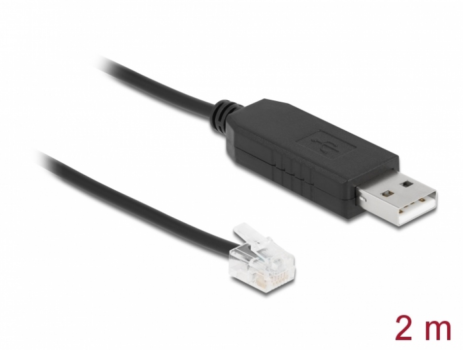 Cablu USB-A la Serial RS-232 RJ12 cu protectie ESD Skywatcher 2m, Delock 66735 conectica.ro