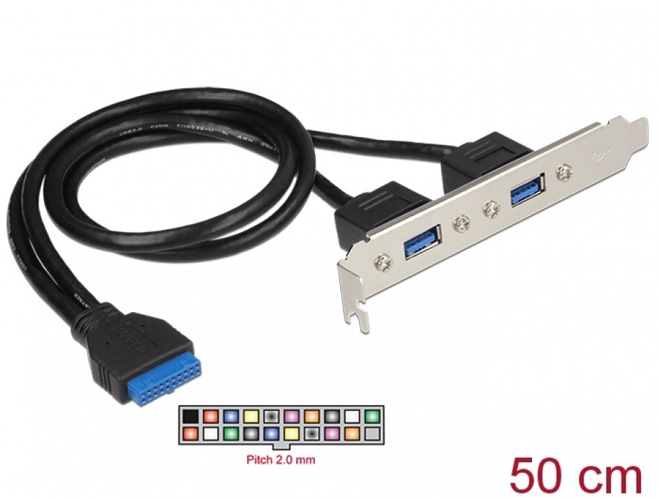 Bracket USB 3.0 19 pini intern la 2 x USB 3.0 extern, Delock 84836 conectica.ro