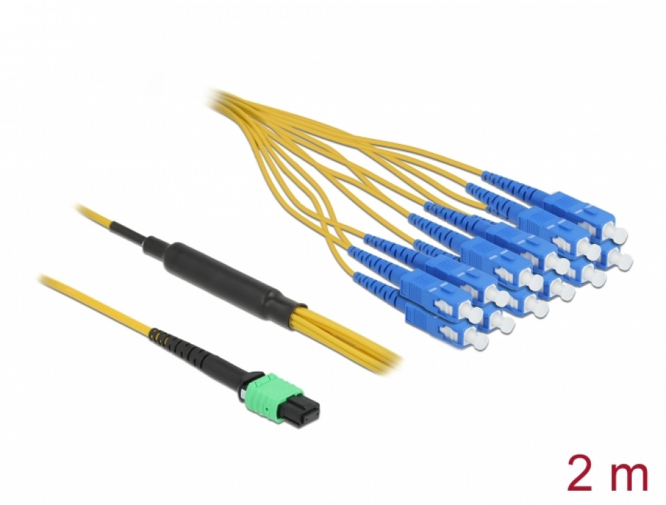 Cablu fibra optica MPO la 12 x SC Simplex Single-mode 2m, Delock 84871