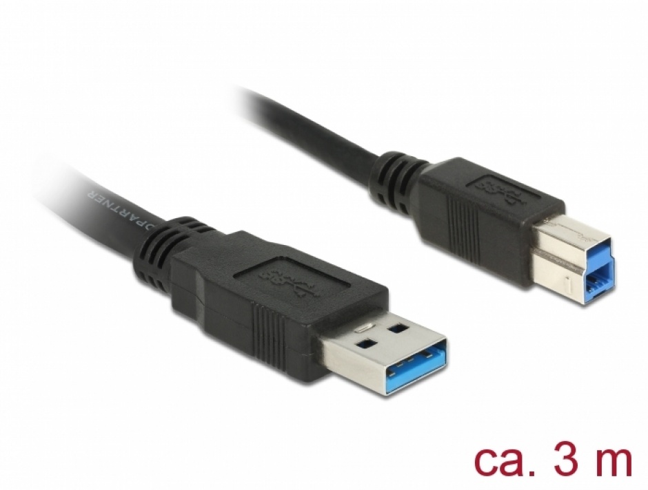 Cablu USB 3.0-A la USB-B 3m T-T Negru, Delock 85069 imagine noua