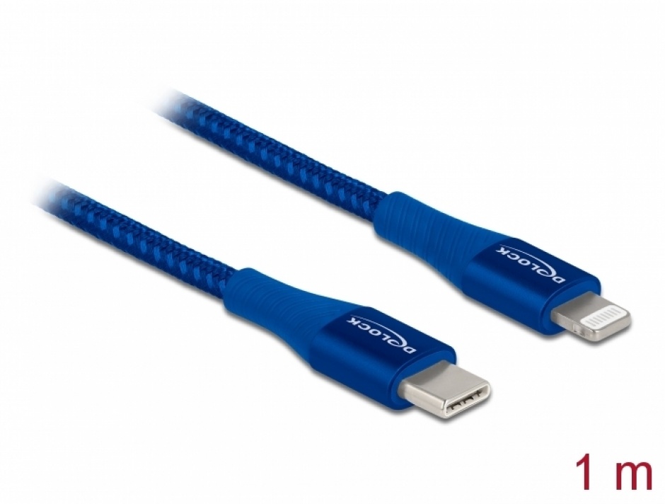 Cablu de date si incarcare USB Type-C la Lightning MFI Blue 1m, Delock 85416 conectica.ro