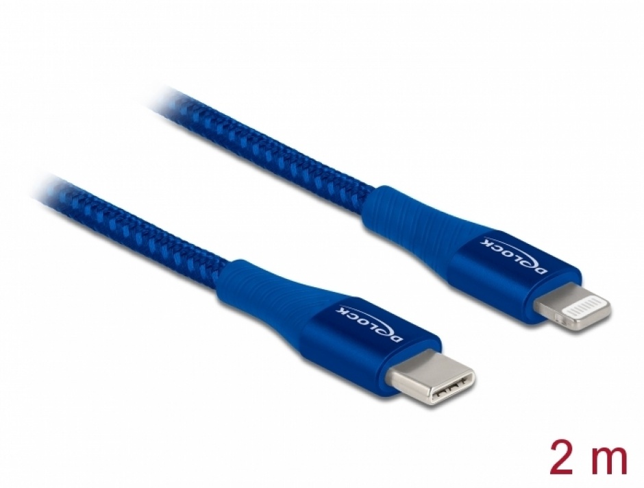 Cablu de date si incarcare USB Type-C la Lightning MFI Blue 2m, Delock 85417 conectica.ro