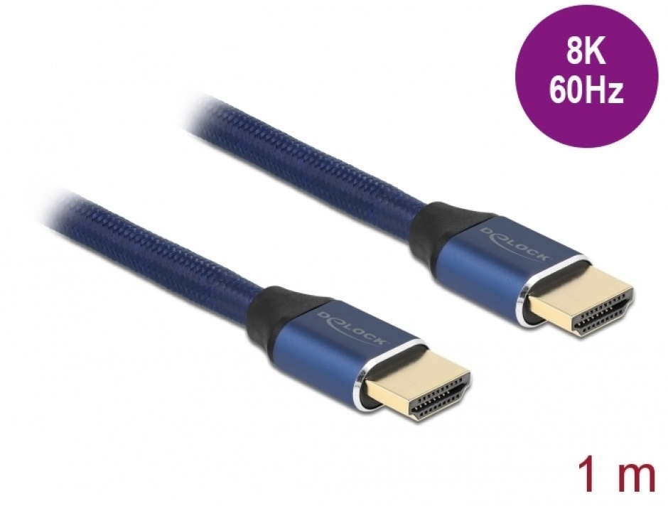 Cablu Ultra High Speed HDMI 48 Gbps 8K60Hz/4K240Hz 1m Blue Certificat, Delock 85446 conectica.ro
