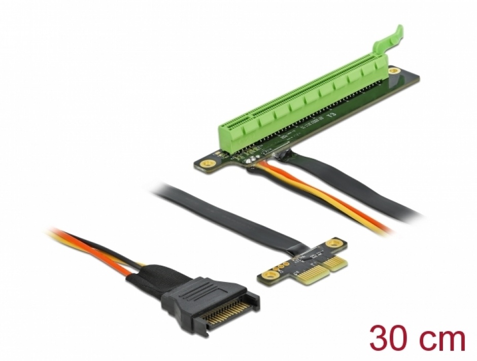 Riser Card PCI Express x1 la x16 + cablu flexibil 30cm, Delock 85762