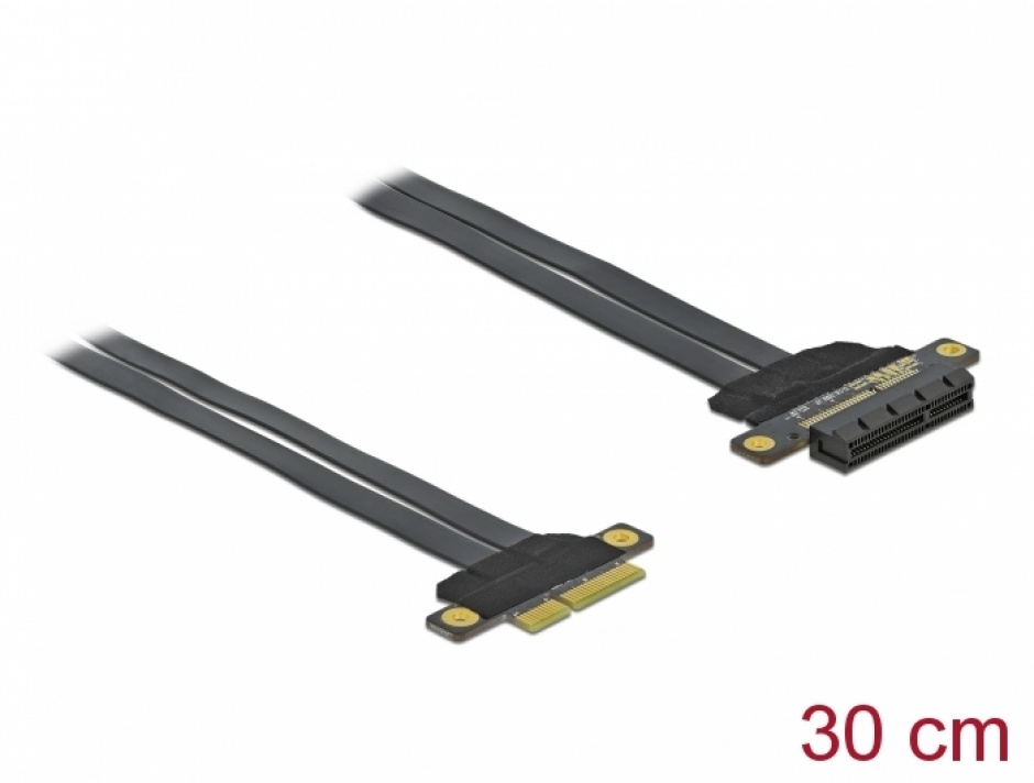 Riser Card PCI Express x4 la x4 + cablu flexibil 30cm, Delock 85768 30cm imagine noua