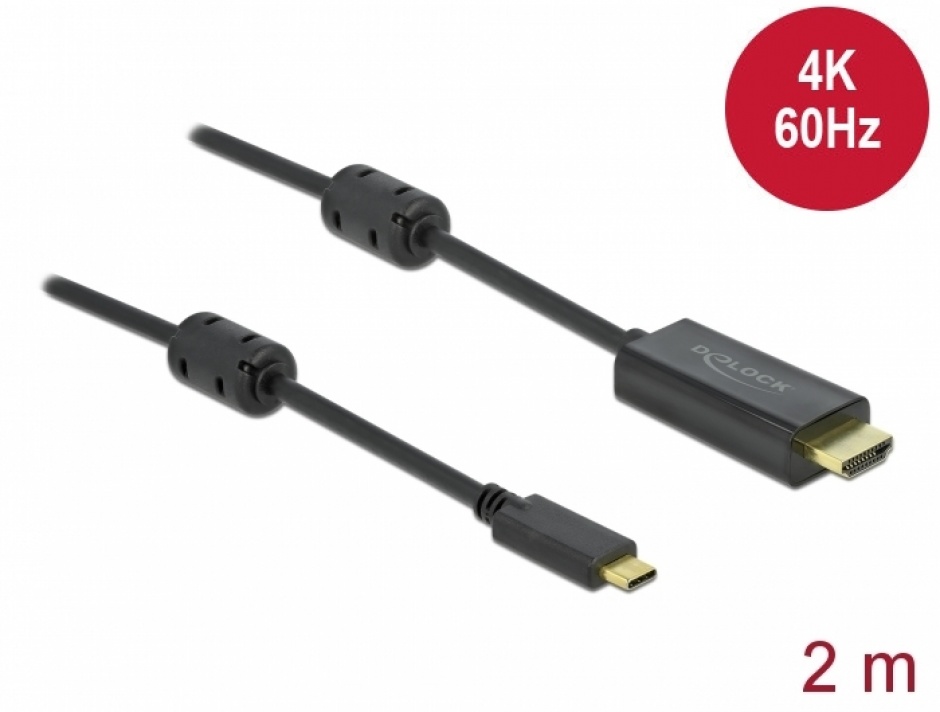Cablu activ USB Type-C la HDMI (DP Alt Mode) 4K60Hz T-T 2m Negru, Delock 85970 conectica.ro