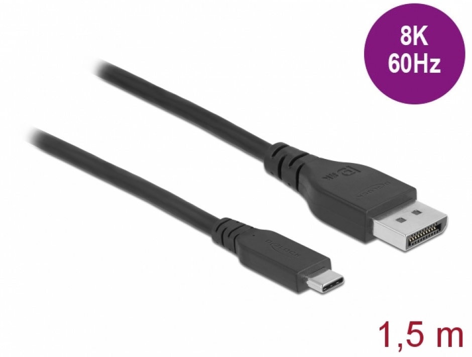 Cablu bidirectional USB Type-C la DisplayPort (DP Alt Mode) 8K60Hz/4K240Hz 1.5m (DP 8K certificat), Delock 86040 conectica.ro imagine noua tecomm.ro