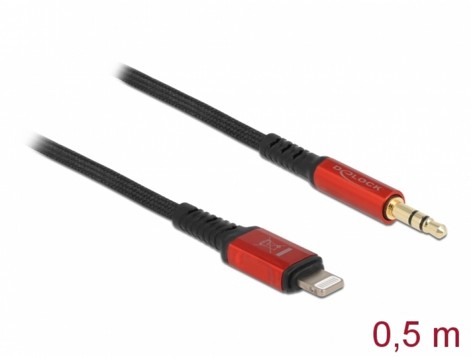 Cablu audio 8 pini Lightning MFI la jack stereo 3.5 mm 3 pini 0.5m, Delock 86586 0.5m imagine noua 2022