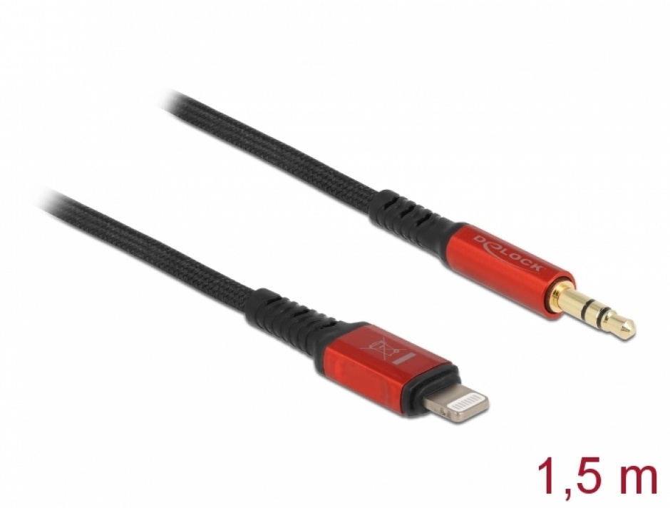Cablu audio 8 pini Lightning MFI la jack stereo 3.5 mm 3 pini 1.5m, Delock 86587