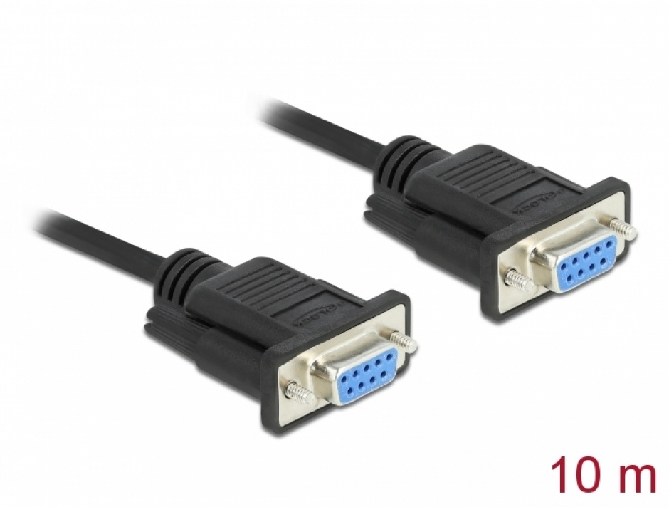 Cablu serial RS-232 Sub-D9 nullmodem M-M 10m Negru, Delock 86604 conectica.ro