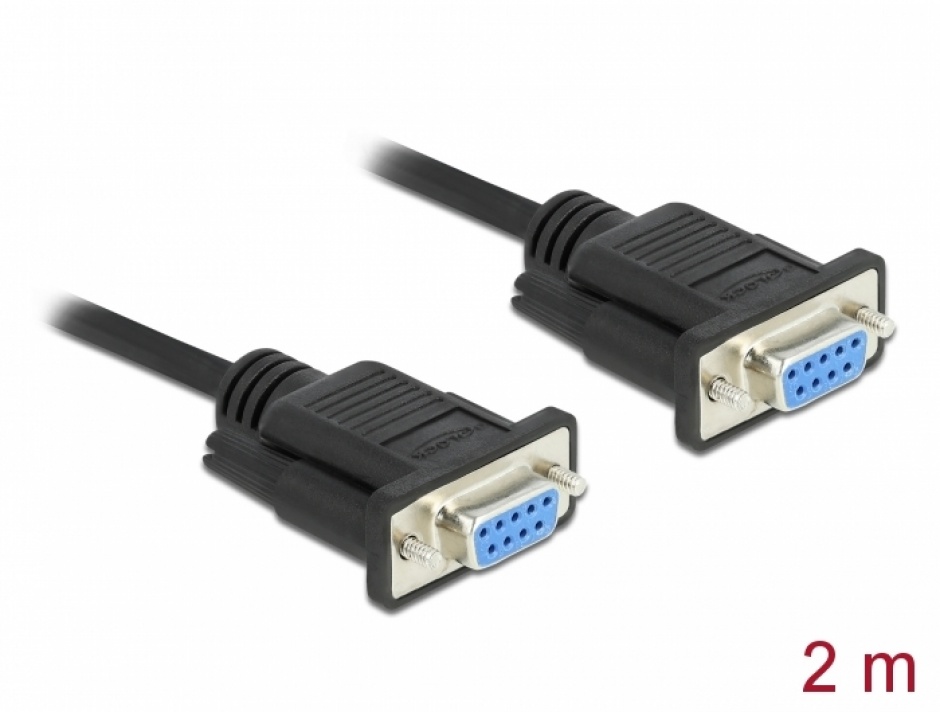 Cablu serial RS-232 Sub-D9 nullmodem M-M 2m Negru, Delock 86605 conectica.ro