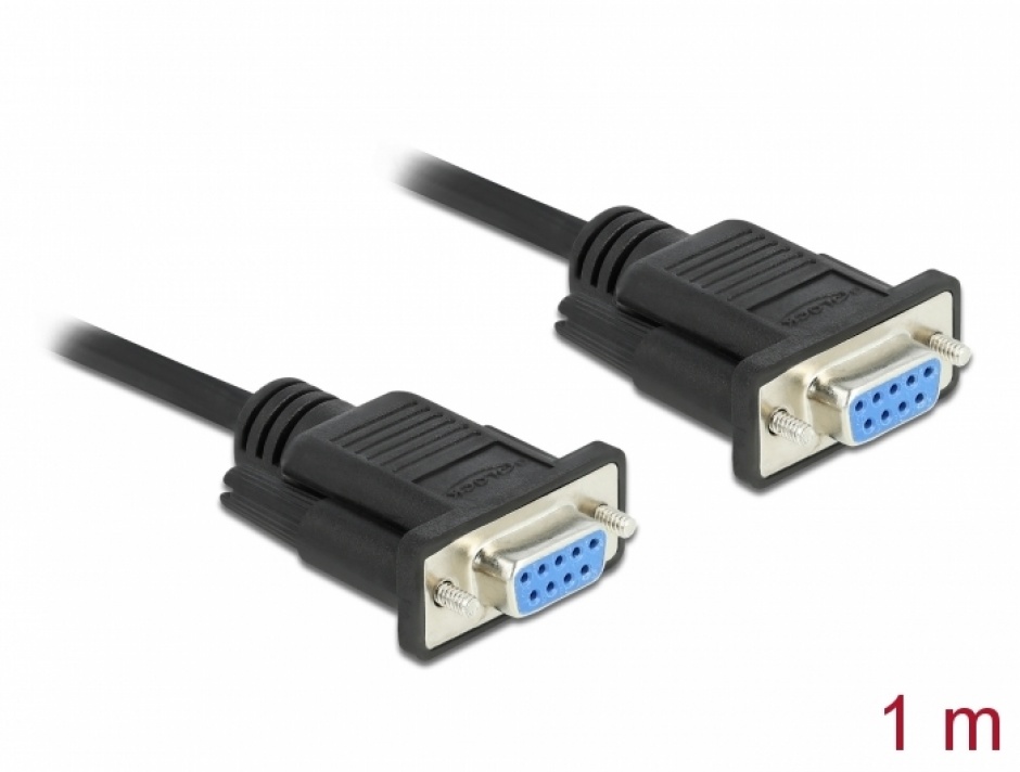 Cablu serial RS-232 Sub-D9 nullmodem M-M 1m Negru, Delock 86608 conectica.ro