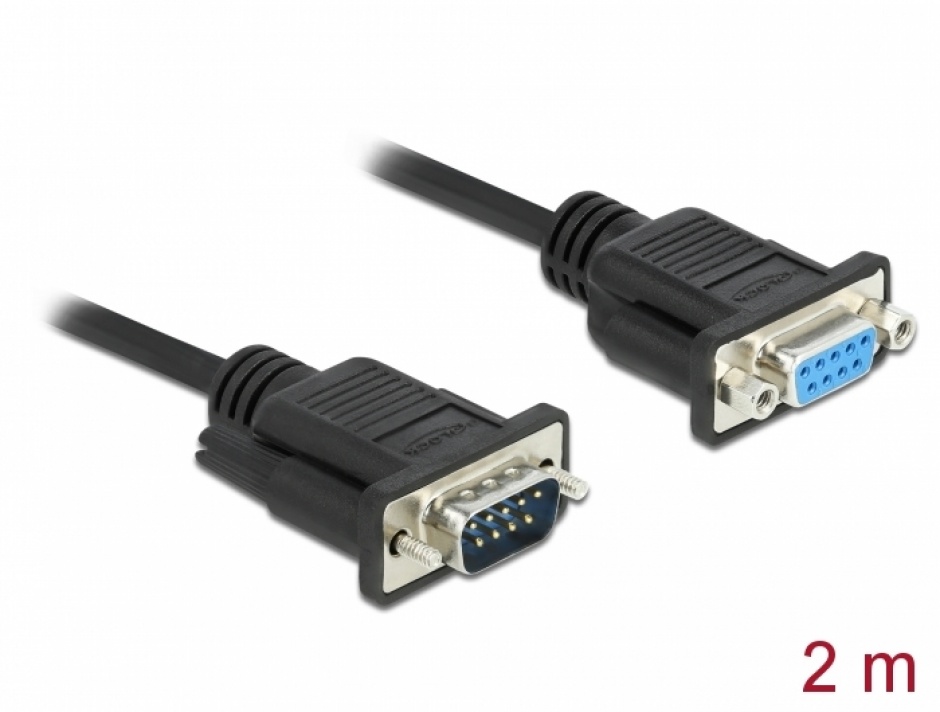 Cablu serial RS-232 Sub-D9 nullmodem T-M 2m Negru, Delock 86616 conectica.ro