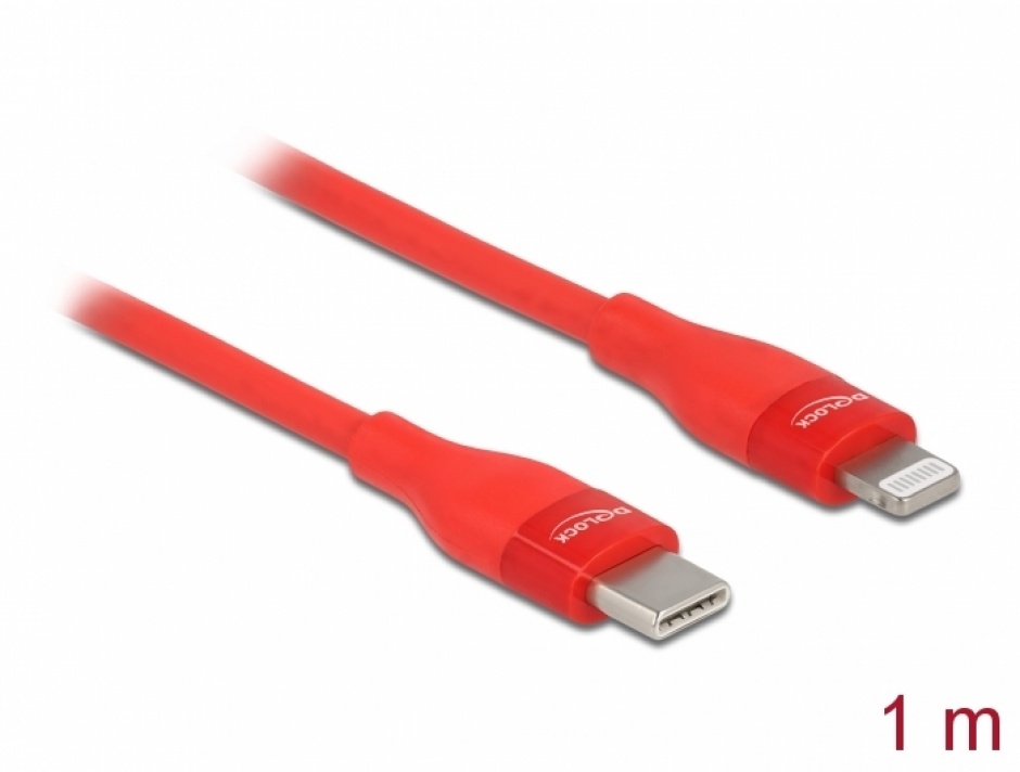 Cablu de date si incarcare USB Type-C la Lightning MFI 1m Rosu, Delock 86634 86634 imagine noua 2022