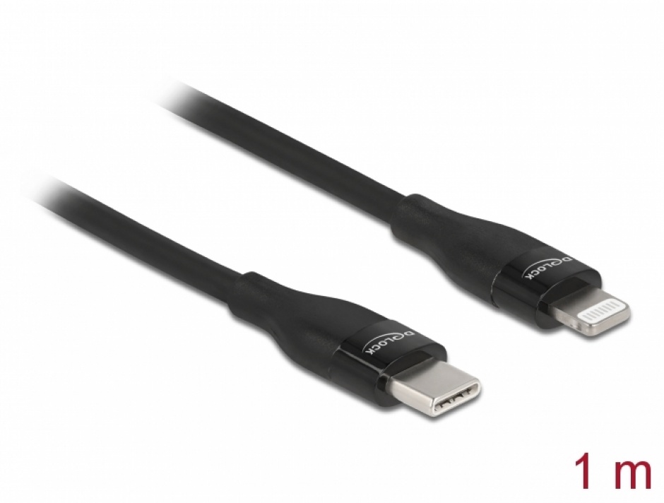 Cablu de date si incarcare USB Type-C la Lightning MFI 1m Negru, Delock 86637 conectica.ro