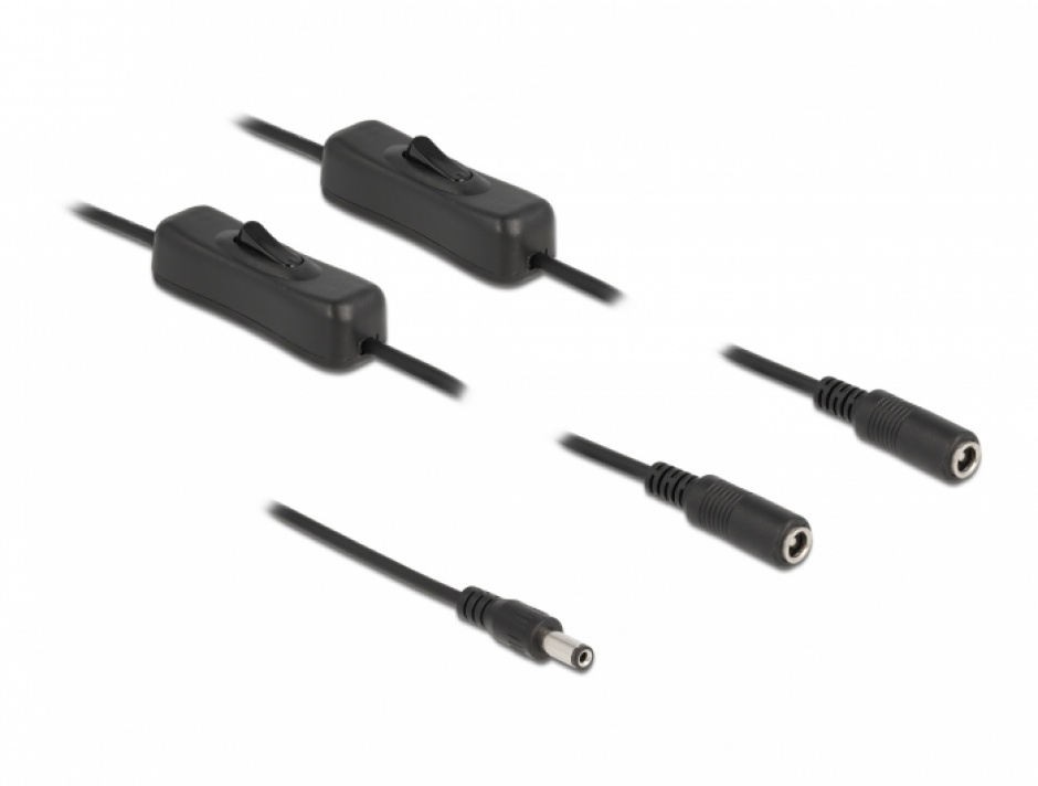 Cablu de alimentare DC 5.5 x 2.1 mm la 2 x DC 5.5 x 2.1 mm T-M cu switch On/Off 1m, Delock 86794 conectica.ro