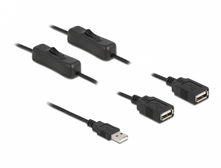 Cablu de alimentare USB-A la 2 x USB-A T-M cu switch On/Off 1m, Delock 86803 conectica.ro