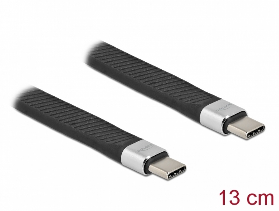 Cablu USB 3.2 Gen2 type C la USB Type C FPC Flat 13cm PD 5A E-Marker, Delock 86939