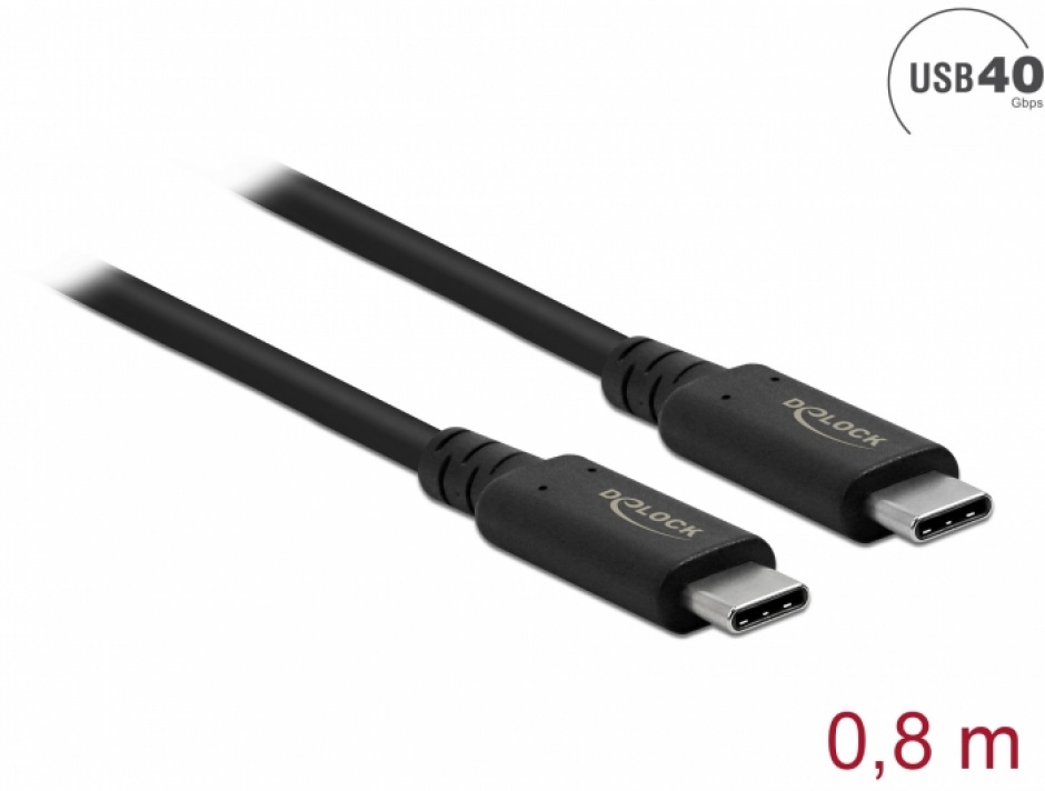Cablu coaxial USB-C 4 (Gen 3×2) 8K60Hz/PD 100W/20V/5A T-T 0.8m, Delock 86979 0.8m imagine noua 2022