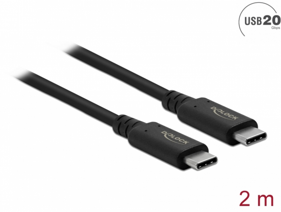 Cablu USB-C 4 (Gen 3×2) 4K60Hz/PD 100W T-T 2m, Delock 86980 100W imagine noua 2022