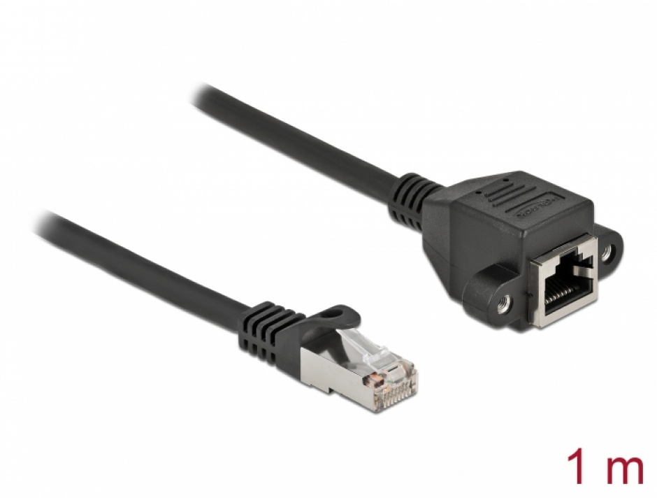 Cablu prelungitor retea RJ45 S/FTP Cat.6A 1m Negru, Delock 87001 imagine noua