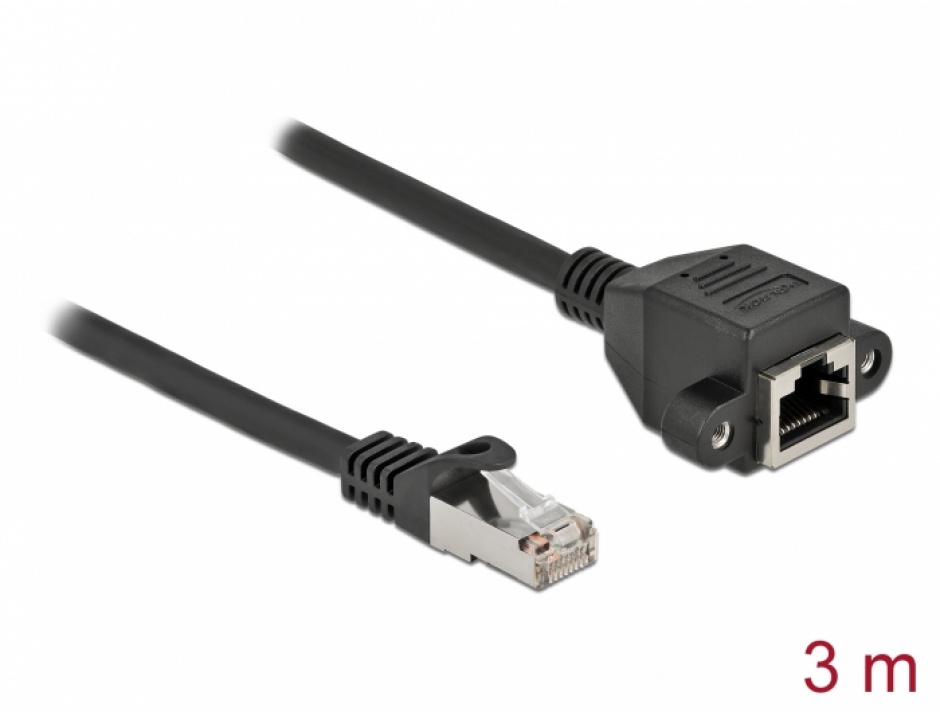 Cablu prelungitor retea RJ45 S/FTP Cat.6A 3m Negru, Delock 87003 conectica.ro