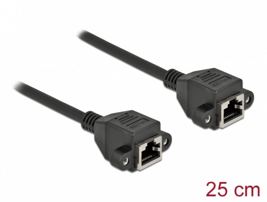 Cablu prelungitor retea RJ45 M-M S/FTP Cat.6A 0.25m Negru, Delock 87006 0.25m imagine noua 2022