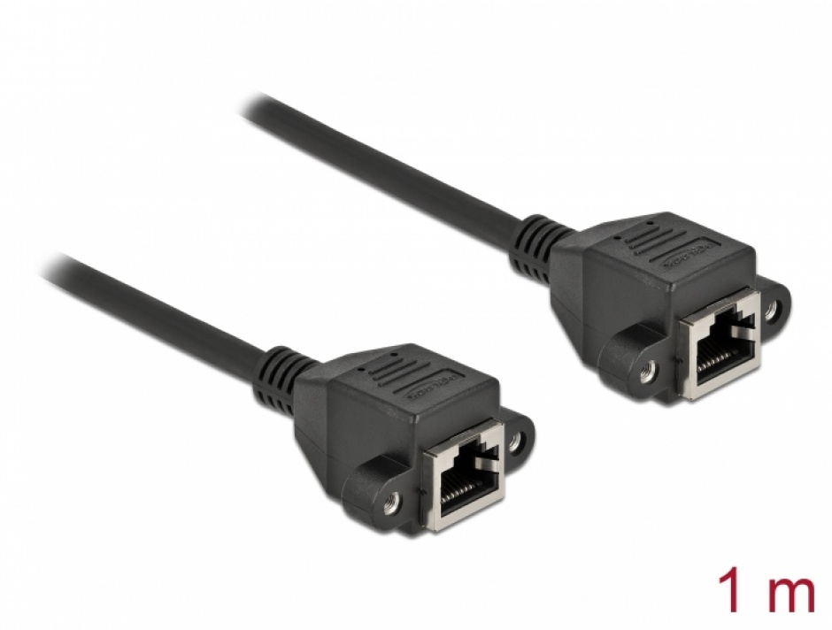Cablu prelungitor retea RJ45 M-M S/FTP Cat.6A 1m Negru, Delock 87009