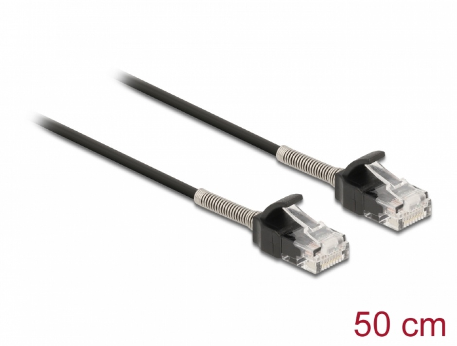 Cablu de retea RJ45 UTP Cat.6A cu protectie la indoire 0.5m Negru, Delock 87015 0.5m imagine noua 2022