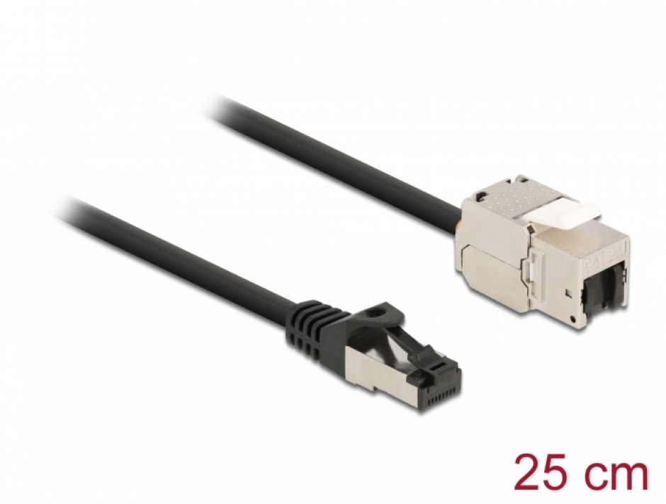 Cablu prelungitor retea RJ45 S/FTP Cat.6A 0.25m Negru, Delock 87022 imagine noua