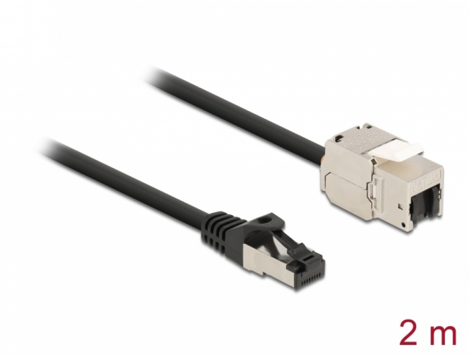 Cablu prelungitor retea RJ45 S/FTP Cat.6A 2m Negru, Delock 87028 imagine noua
