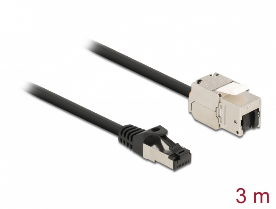 Cablu prelungitor retea RJ45 S/FTP Cat.6A 3m Negru, Delock 87029 imagine noua