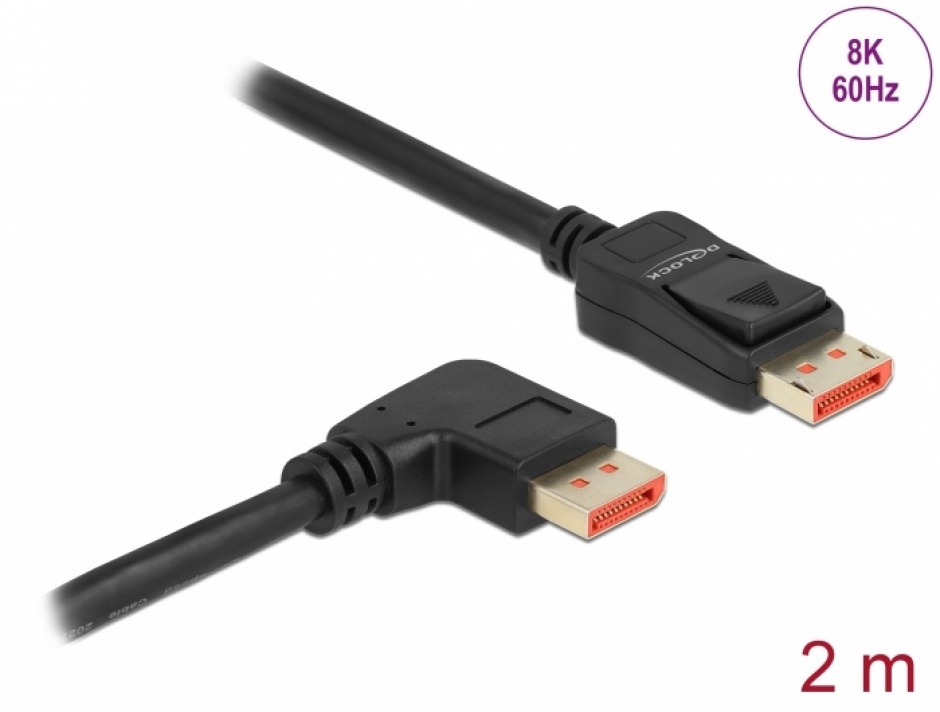 Cablu Displayport 8K60Hz/4K240Hz drept/unghi dreapta cu HDR 2m, Delock 87063 conectica.ro