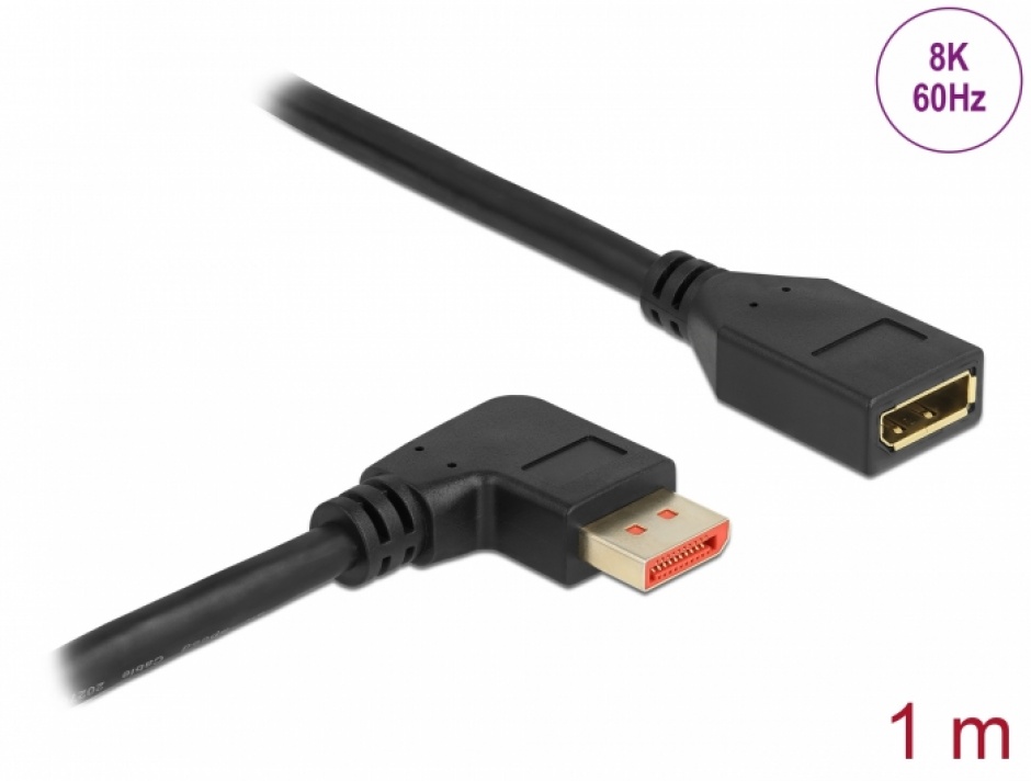 Cablu prelungitor Displayport 8K60Hz/4K240Hz HDR unghi dreapta/drept T-M 1m, Delock 87077 imagine noua