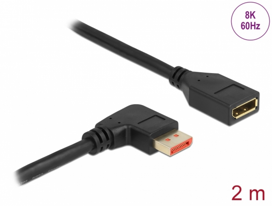 Cablu prelungitor Displayport 8K60Hz/4K240Hz HDR unghi dreapta/drept T-M 2m, Delock 87078 conectica.ro