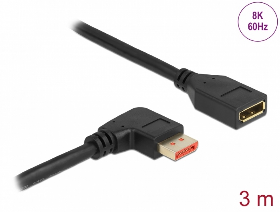 Cablu prelungitor Displayport 8K60Hz/4K240Hz HDR unghi dreapta/drept T-M 3m, Delock 87079 conectica.ro imagine noua tecomm.ro