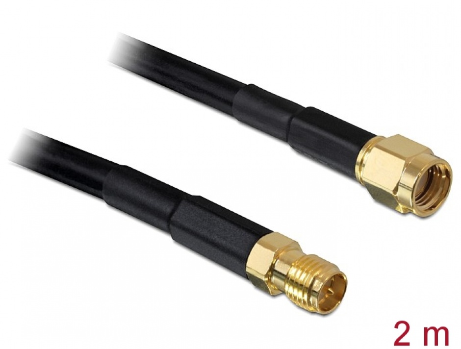 Cablu prelungitor RP-SMA T-M CFD/RF200 Low Loss 2m, Delock 88430 conectica.ro