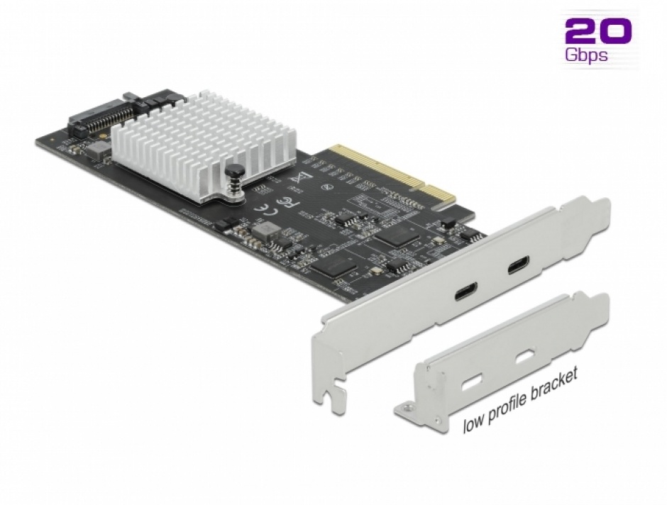 PCI Express cu 2 porturi externe SuperSpeed USB 20 Gbps (USB 3.2 Gen 2×2)-C LPFF, Delock 89009 conectica.ro