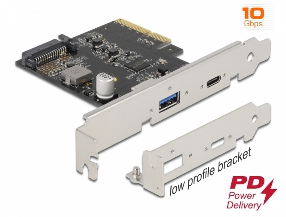 PCI Express x4 cu 1 x USB-C PD + 1 x USB 3.2-A Gen 2, Delock 90011 imagine noua