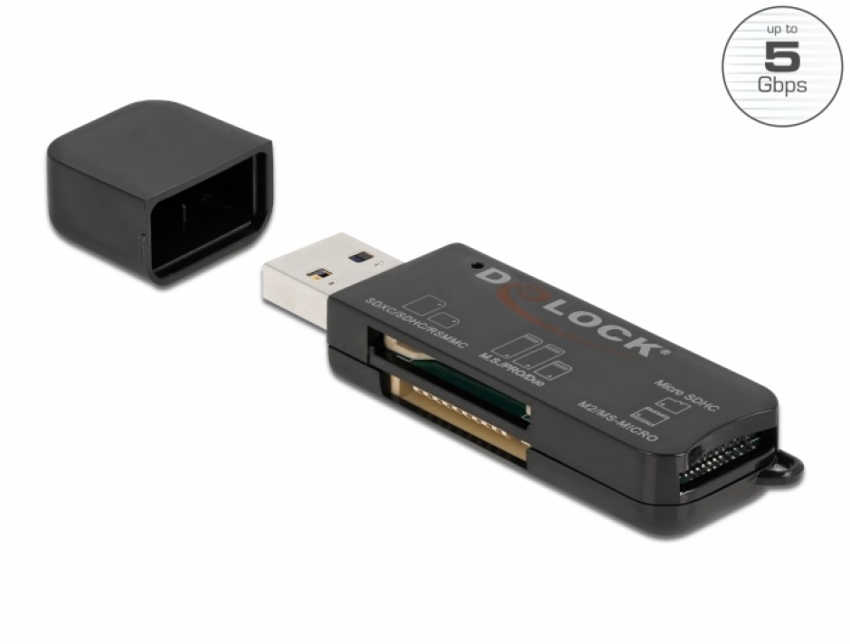 Cititor de carduri USB 3.2-A Gen1 pentru SD/Micro SD/MS, Delock 91757