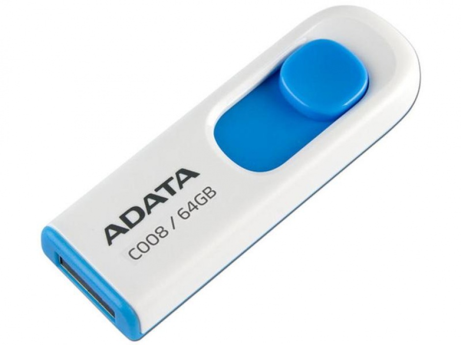 USB Stick ADATA C008 64GB USB 2.0 retractabil Alb/Blue, AC008-64G-RWE A-Data