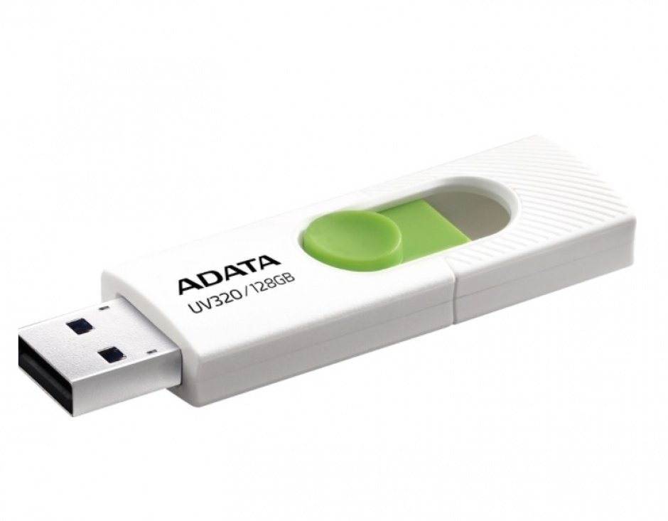 Stick USB 3.1 retractabil UV320 128GB Alb/verde, A-DATA, AUV320-128G-RWHGN imagine noua